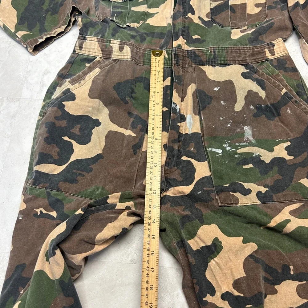 Duck Bay Camo Coveralls Green Brown Mens Medium Cotton Utility Jumpsuit 0280